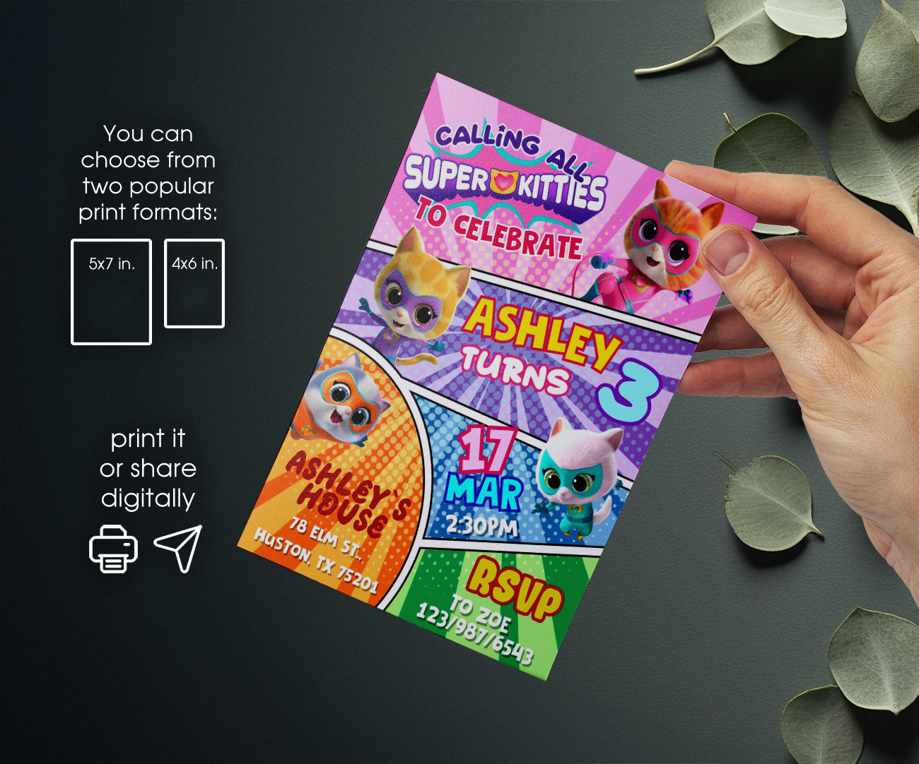 SuperKitties customizable invitation template | Share or Print | IF609
