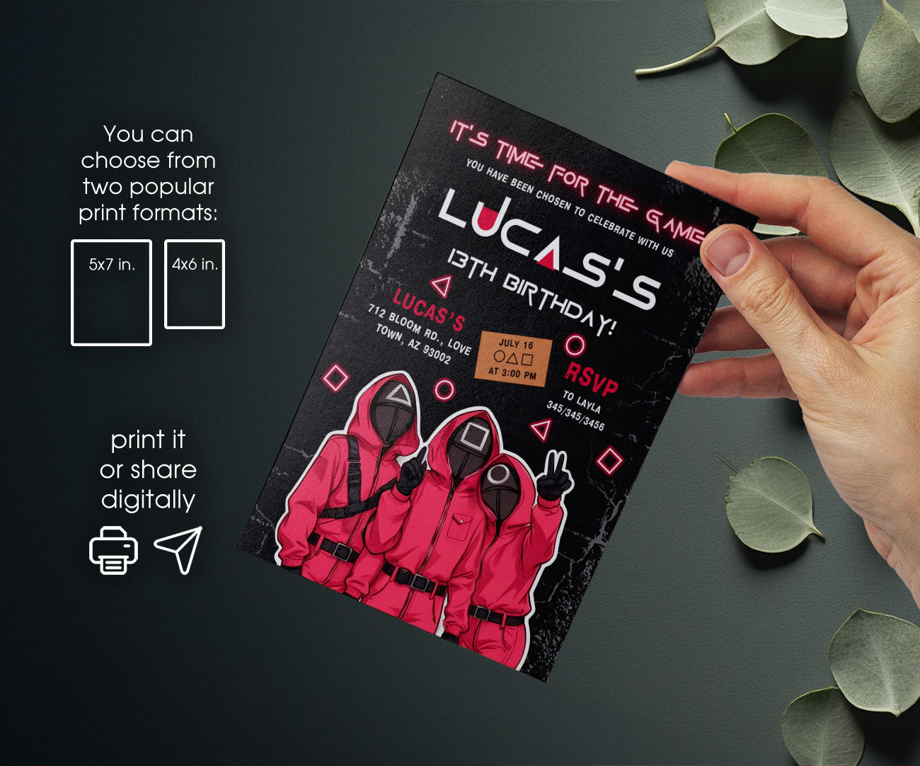 Squid Game customizable invitation template | Share or Print | WV549