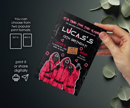 Squid Game customizable invitation template | Share or Print | WV549