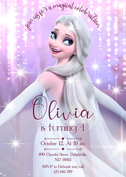 Frozen Elsa customizable invitation template | Share or Print | girl | RE024