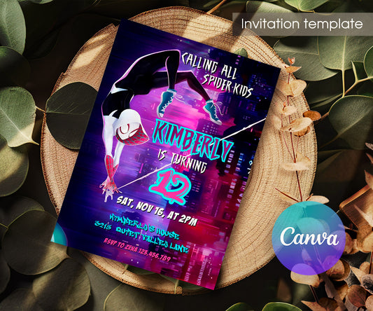 Spider Gwen Ghost Spidey customizable invitation template | Share or Print | girl | HC240
