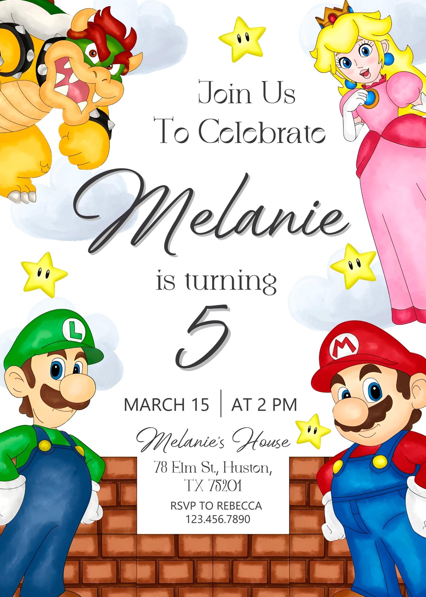 Super Mario Bros customizable invitation template | Share or Print | UH699