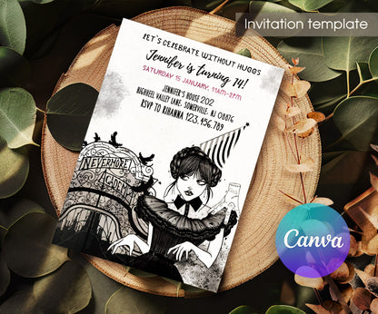 Wednesday Addams customizable invitation template | Share or Print | girl | QO608