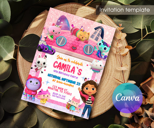 Gabby's Dollhouse Kitten customizable invitation template | Share or Print | girl | EM511
