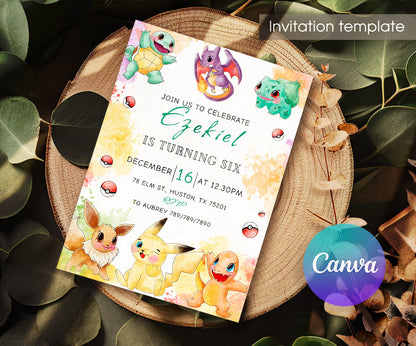 Pokemon Pikachu customizable invitation template | Share or Print | UK639