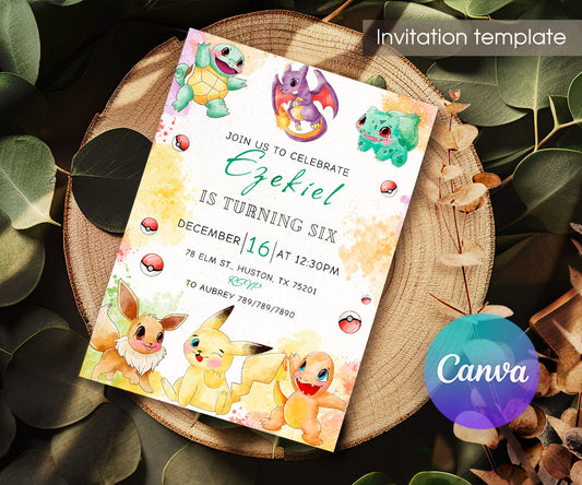 Pokemon Pikachu customizable invitation template | Share or Print | UK639
