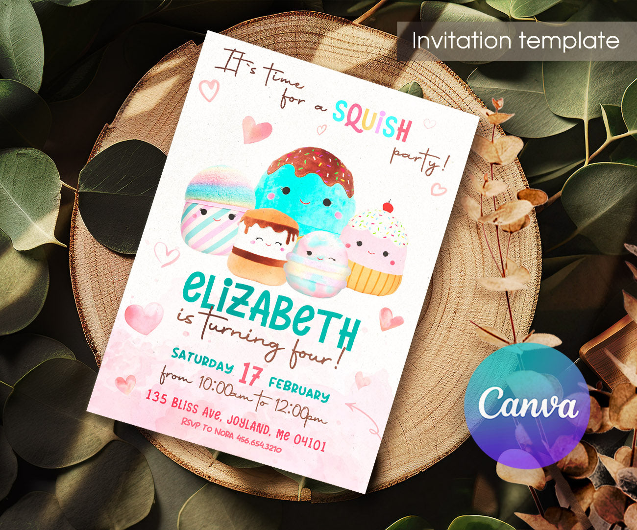 Squishmallows customizable invitation template | Share or Print | BZ887
