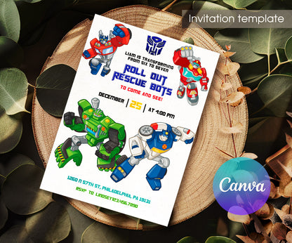 Transformers Rescue Bots customizable invitation template | Share or Print | boy | CX142