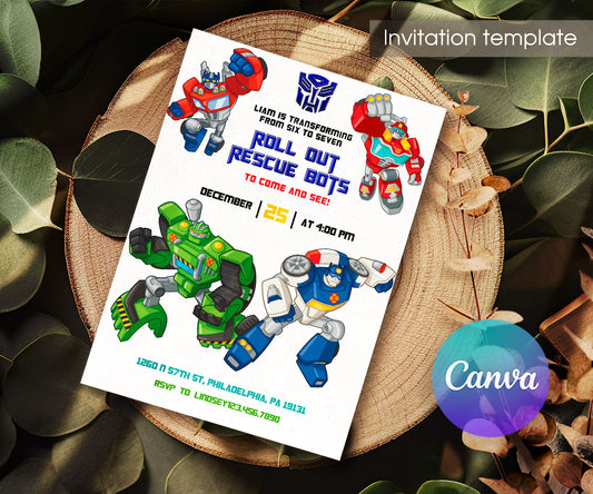 Transformers Rescue Bots customizable invitation template | Share or Print | boy | CX142