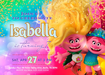 Trolls Poppy customizable invitation template | Share or Print | QT232