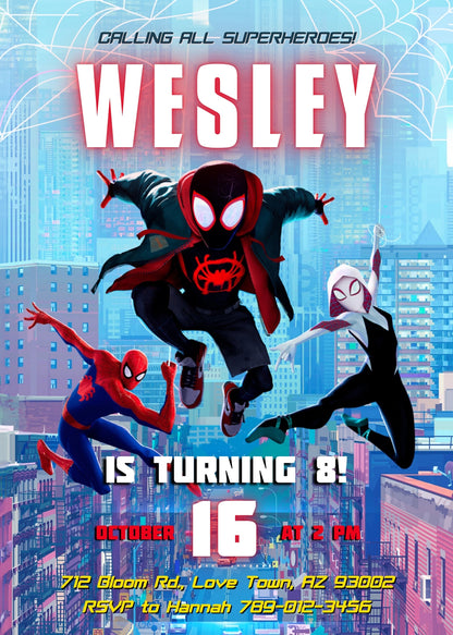 Spider Man Across the Spider-Verse customizable invitation template | Share or Print | boy | DP798