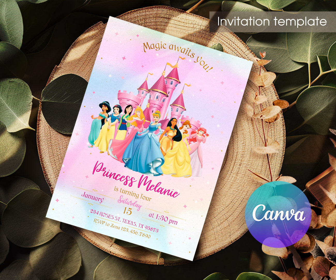 Disney Princess customizable invitation template | Share or Print | girl | DE059