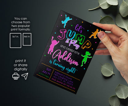 Trampoline Jump Party customizable invitation template | Share or Print | HQ677