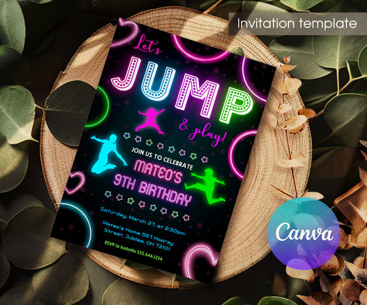 Trampoline Jump Party customizable invitation template | Share or Print | SQ264
