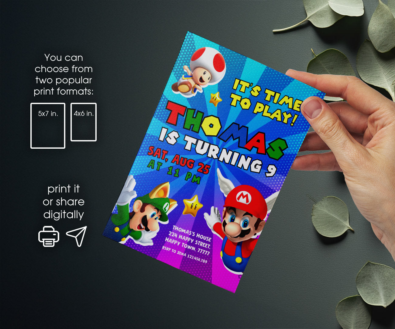 Super Mario Bros customizable invitation template | Share or Print | NQ065