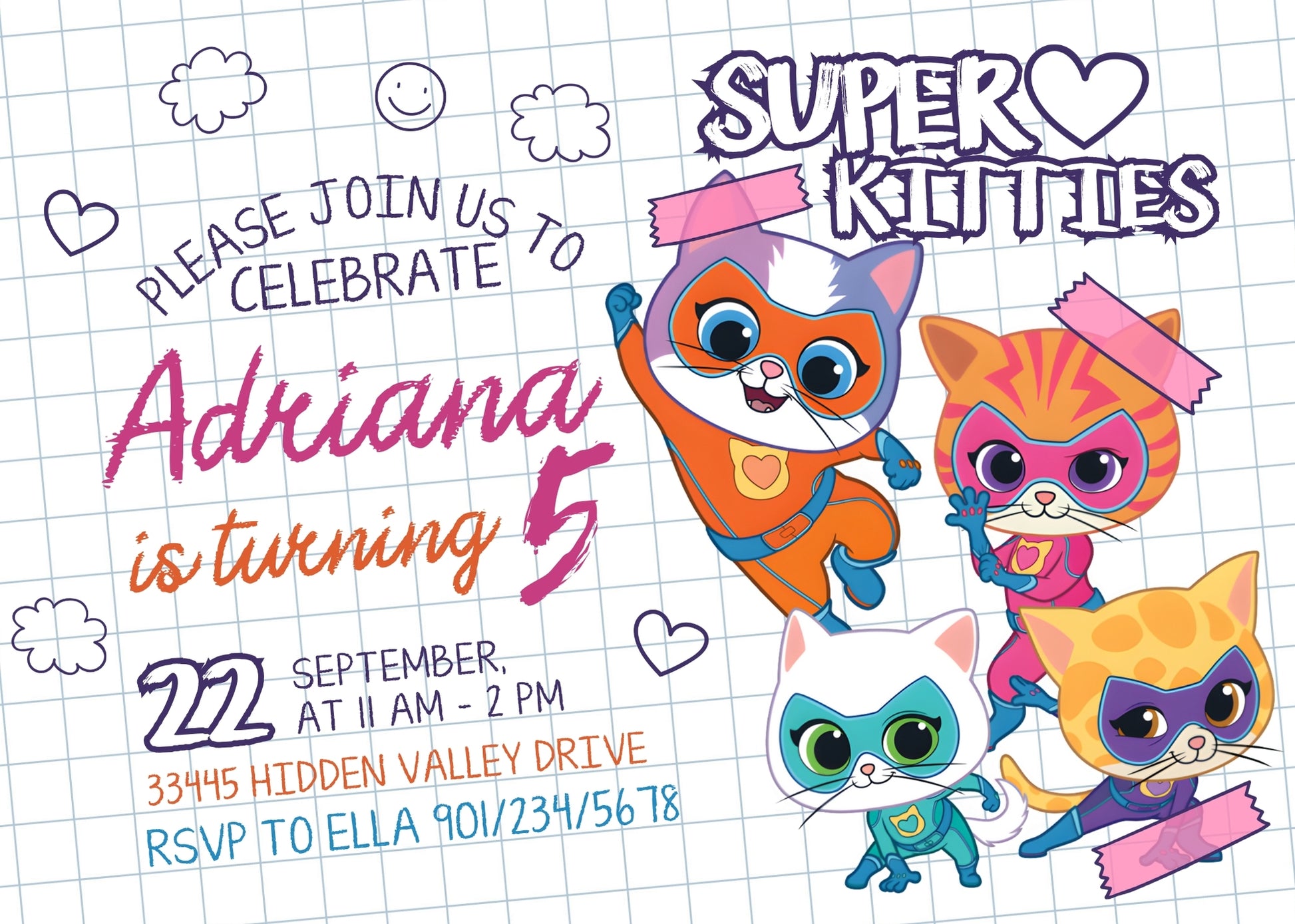 SuperKitties customizable invitation template | Share or Print | FE896