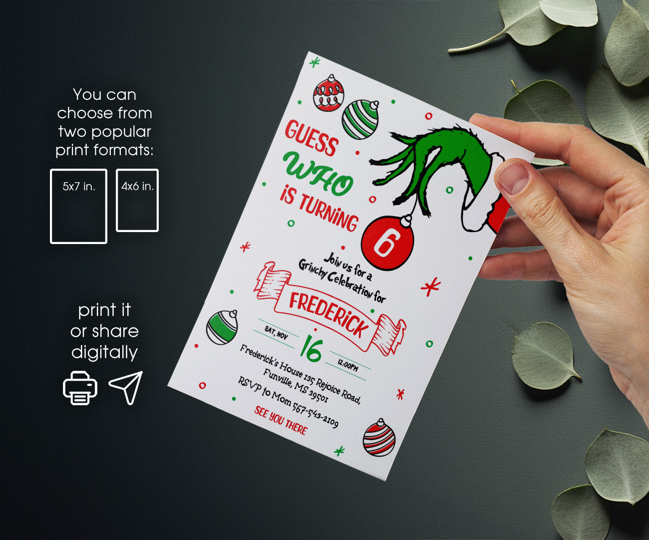 The Grinch  Merry Grinchmas customizable invitation template | Share or Print | IB119