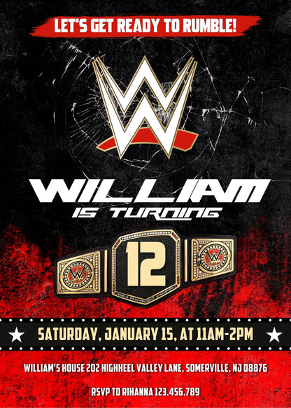 Wrestling WWE WrestleMania customizable invitation template | Share or Print | boy | RM739