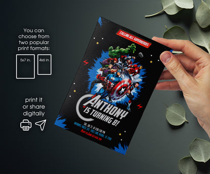 Avengers Marvel Superhero customizable invitation template | Share or Print | boy | KB692