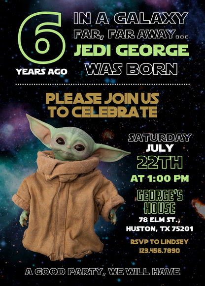Baby Yoda Grogu Star Wars Mandalorian customizable invitation template | Share or Print | boy | LV095