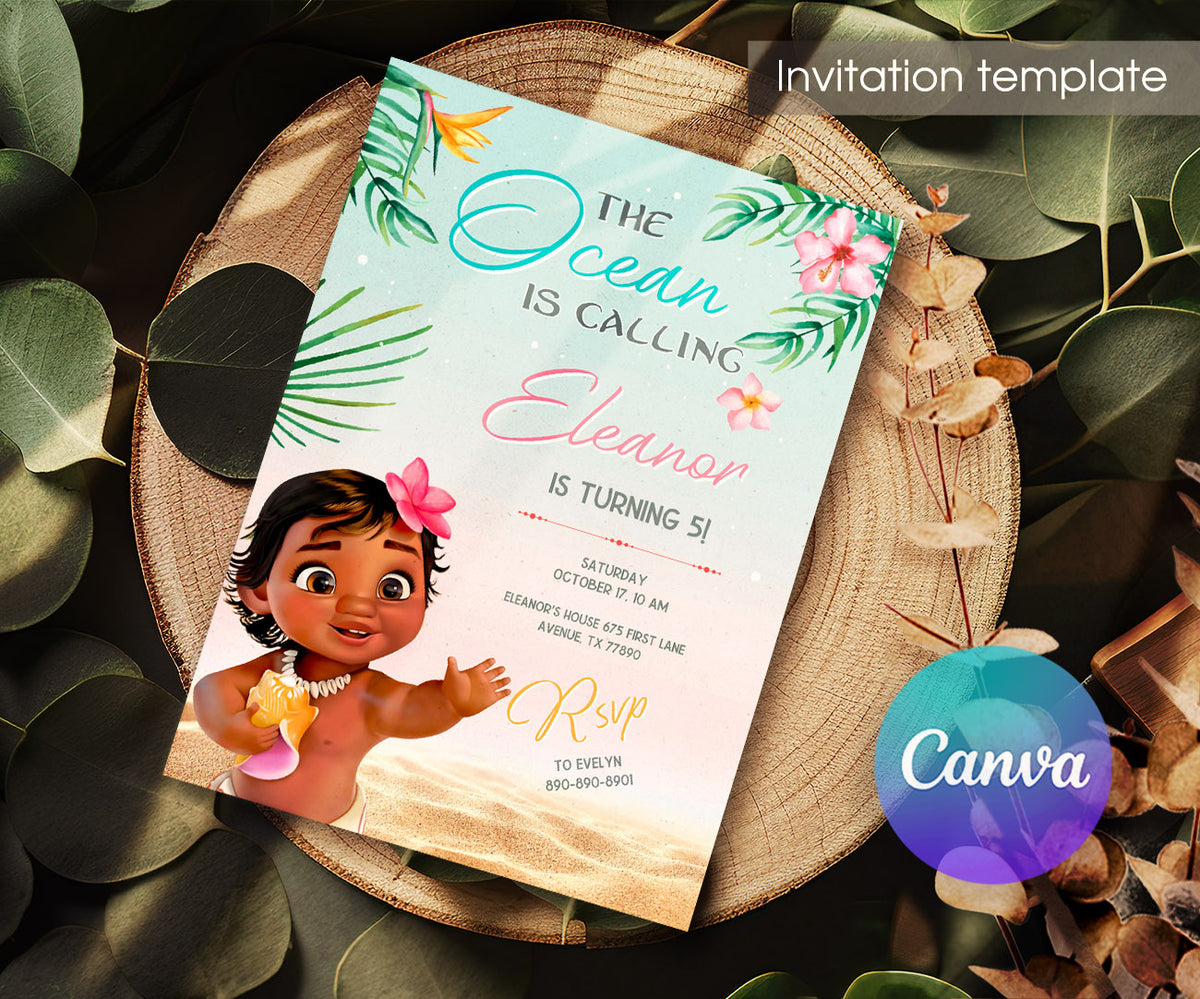 Moana Princess customizable invitation template | Share or Print | girl | NC247