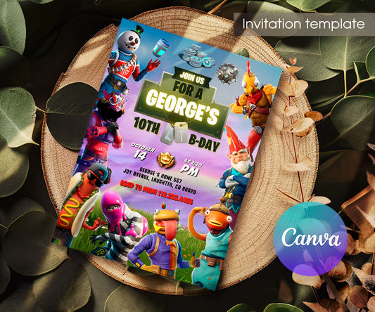 Fortnite Gamer customizable invitation template | Share or Print | boy | JW331