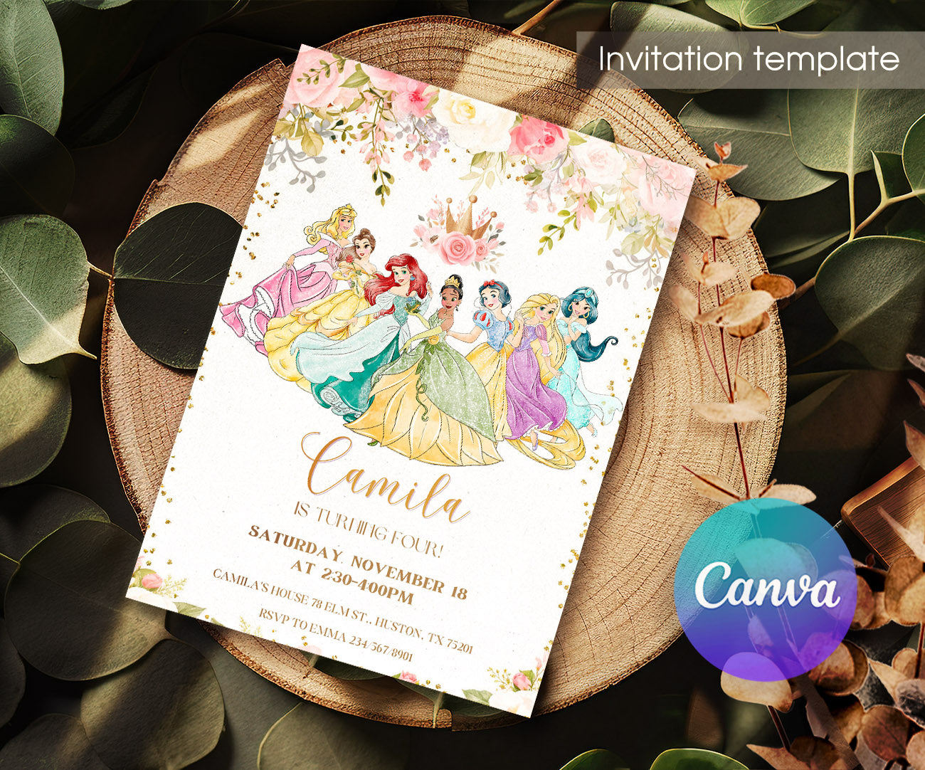 Disney Princess customizable invitation template | Share or Print | girl | XW695