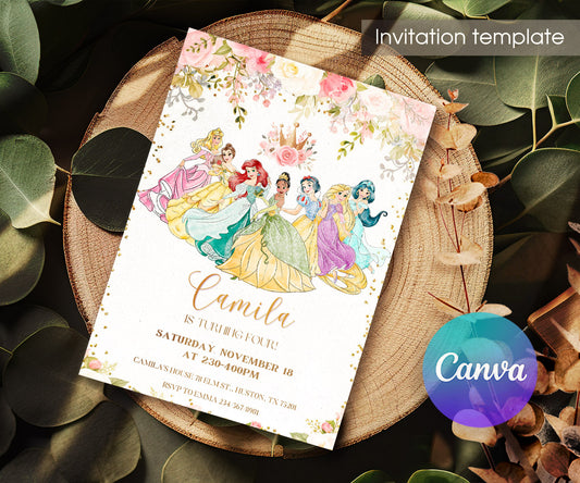 Disney Princess customizable invitation template | Share or Print | girl | XW695