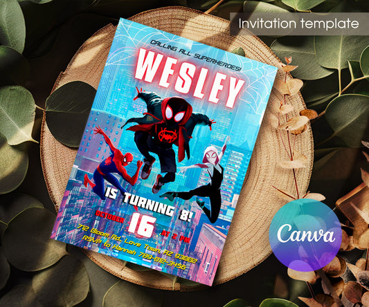 Spider Man Across the Spider-Verse customizable invitation template | Share or Print | boy | DP798