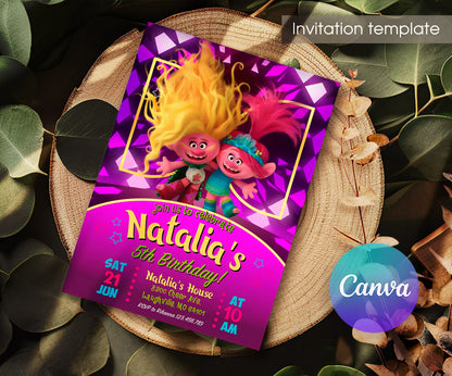 Trolls Poppy customizable invitation template | Share or Print | HB526