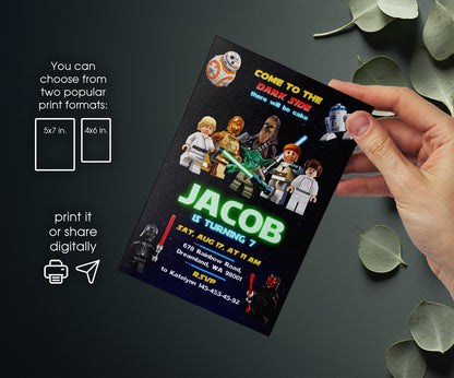Star Wars Darth Vader Lego Minifigures customizable invitation template | Share or Print | BW162