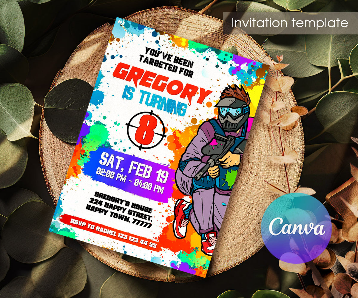 Paintball Airsoft battle customizable invitation template | Share or Print | boy | SU480