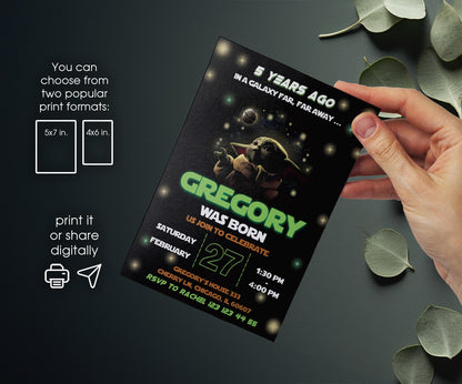 Baby Yoda Grogu Star Wars Mandalorian customizable invitation template | Share or Print | boy | US982