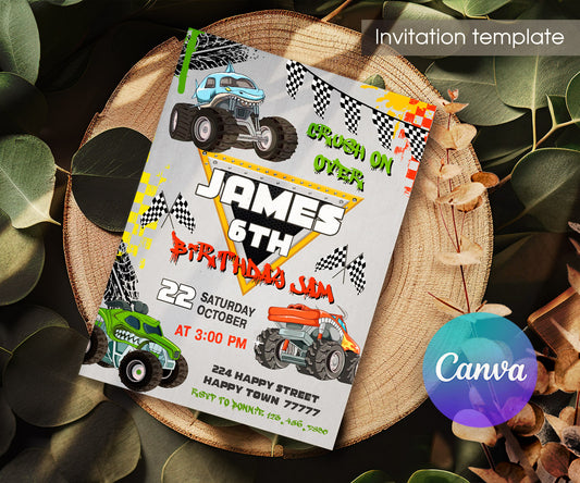 Monster Jam  Monster Truck customizable invitation template | Share or Print | boy | PE745