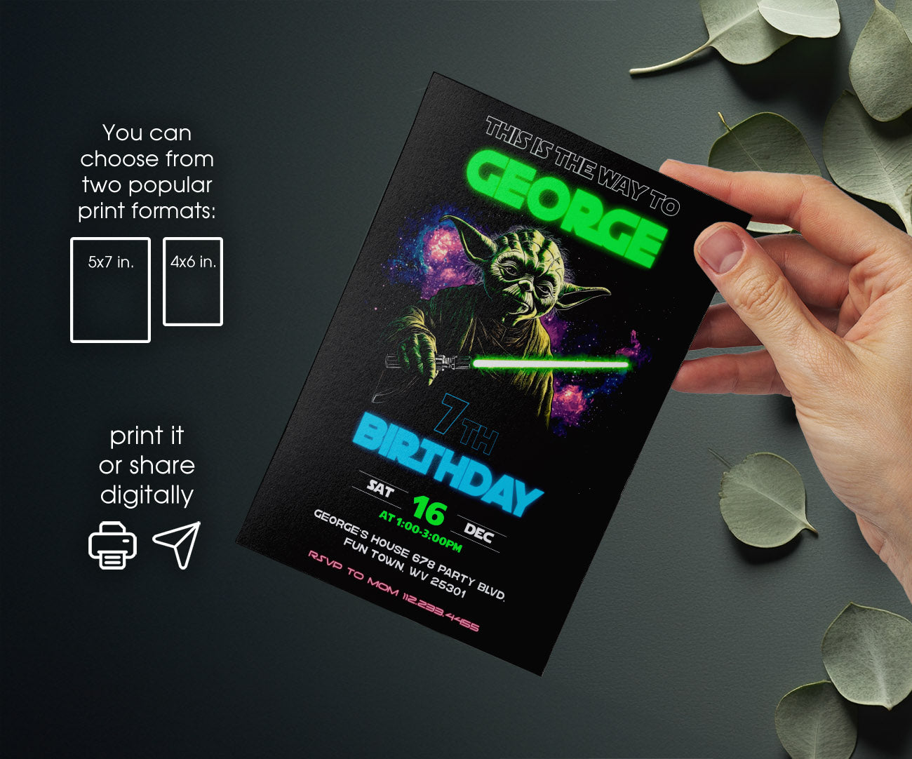 Star Wars Yoda customizable invitation template | Share or Print | OK965