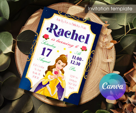 Belle Beauty And The Beast customizable invitation template | Share or Print | girl | XJ777