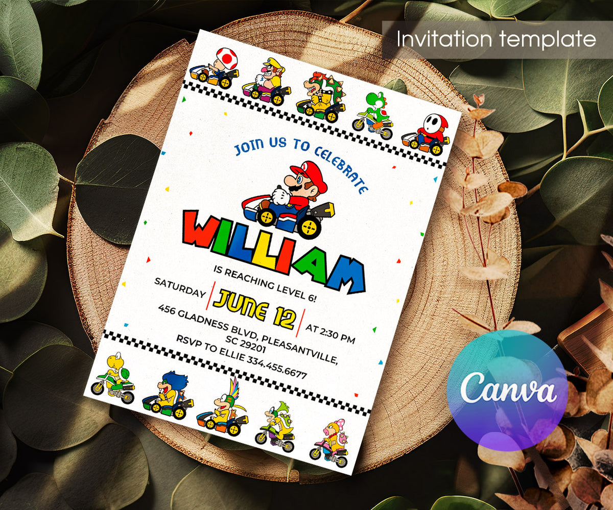 Mario Kart Gamer customizable invitation template | Share or Print | boy | TS472