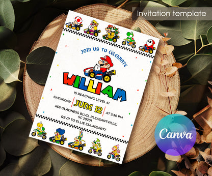 Mario Kart Gamer customizable invitation template | Share or Print | boy | TS472
