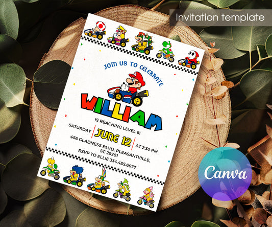 Mario Kart Gamer customizable invitation template | Share or Print | boy | TS472