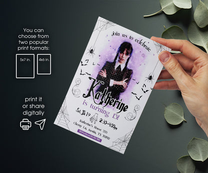 Wednesday Addams customizable invitation template | Share or Print | girl | KU543