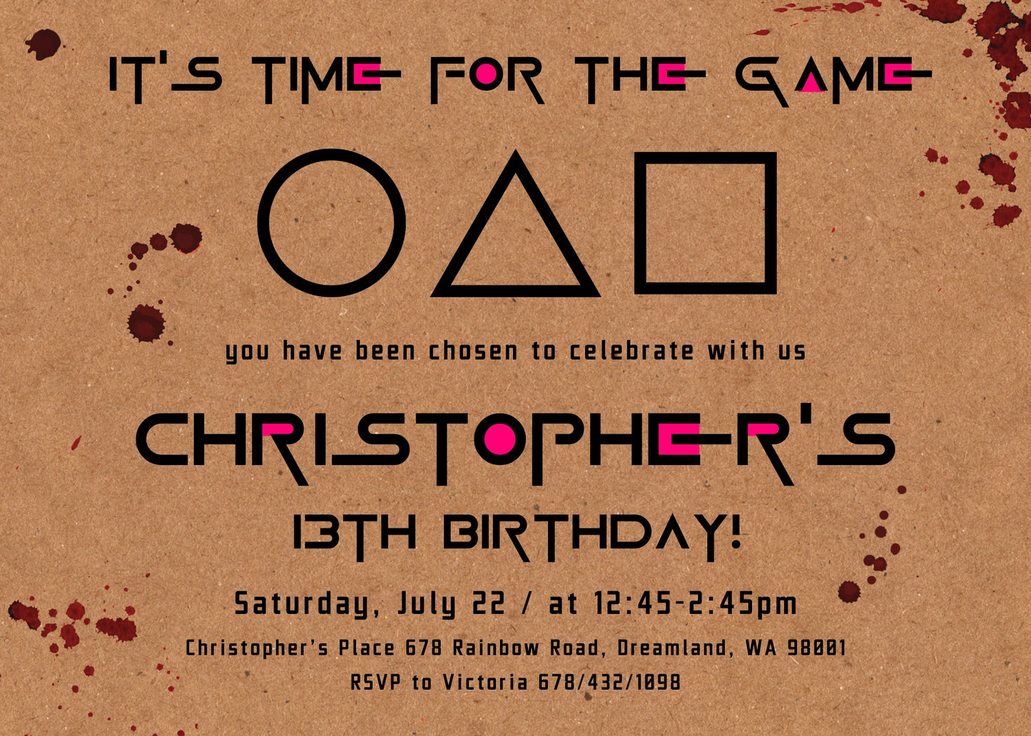 Squid Game customizable invitation template | Share or Print | PL402