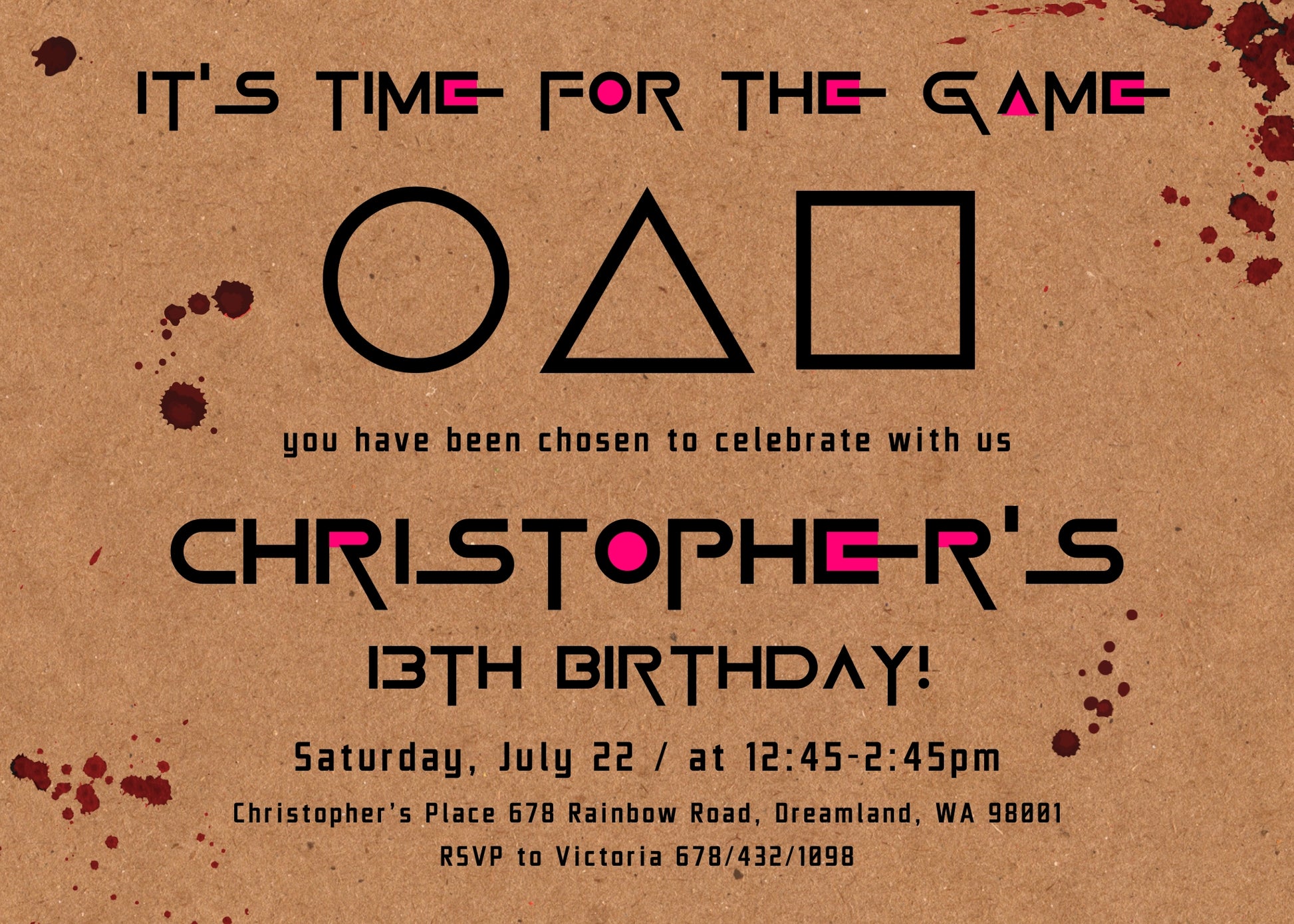 Squid Game customizable invitation template | Share or Print | PL402