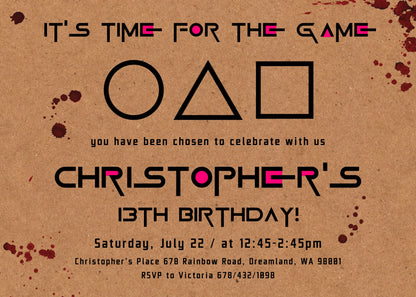 Squid Game customizable invitation template | Share or Print | PL402