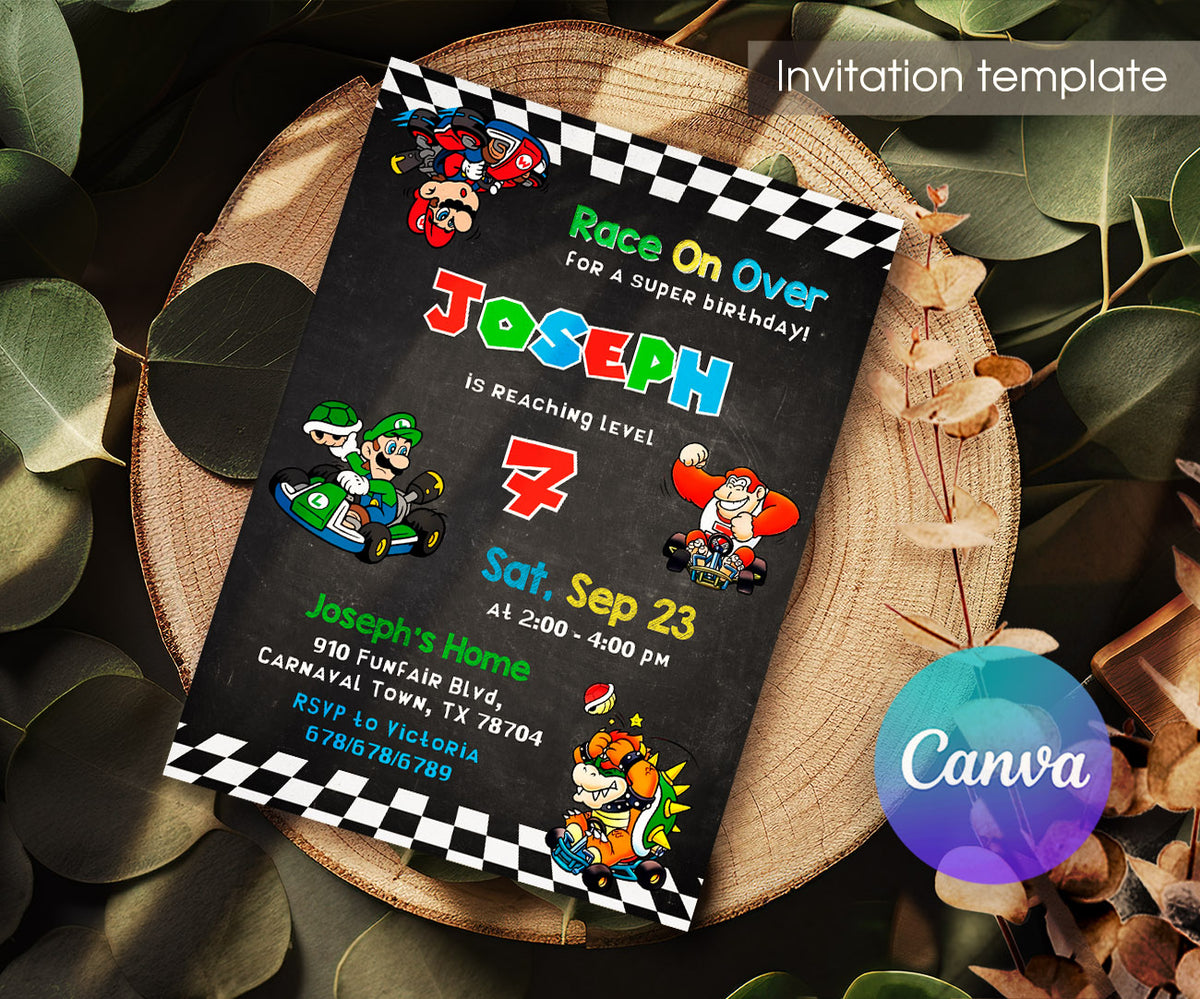 Mario Kart Gamer customizable invitation template | Share or Print | boy | TH873