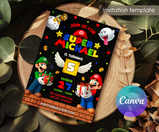 Super Mario Bros customizable invitation template | Share or Print | KC879