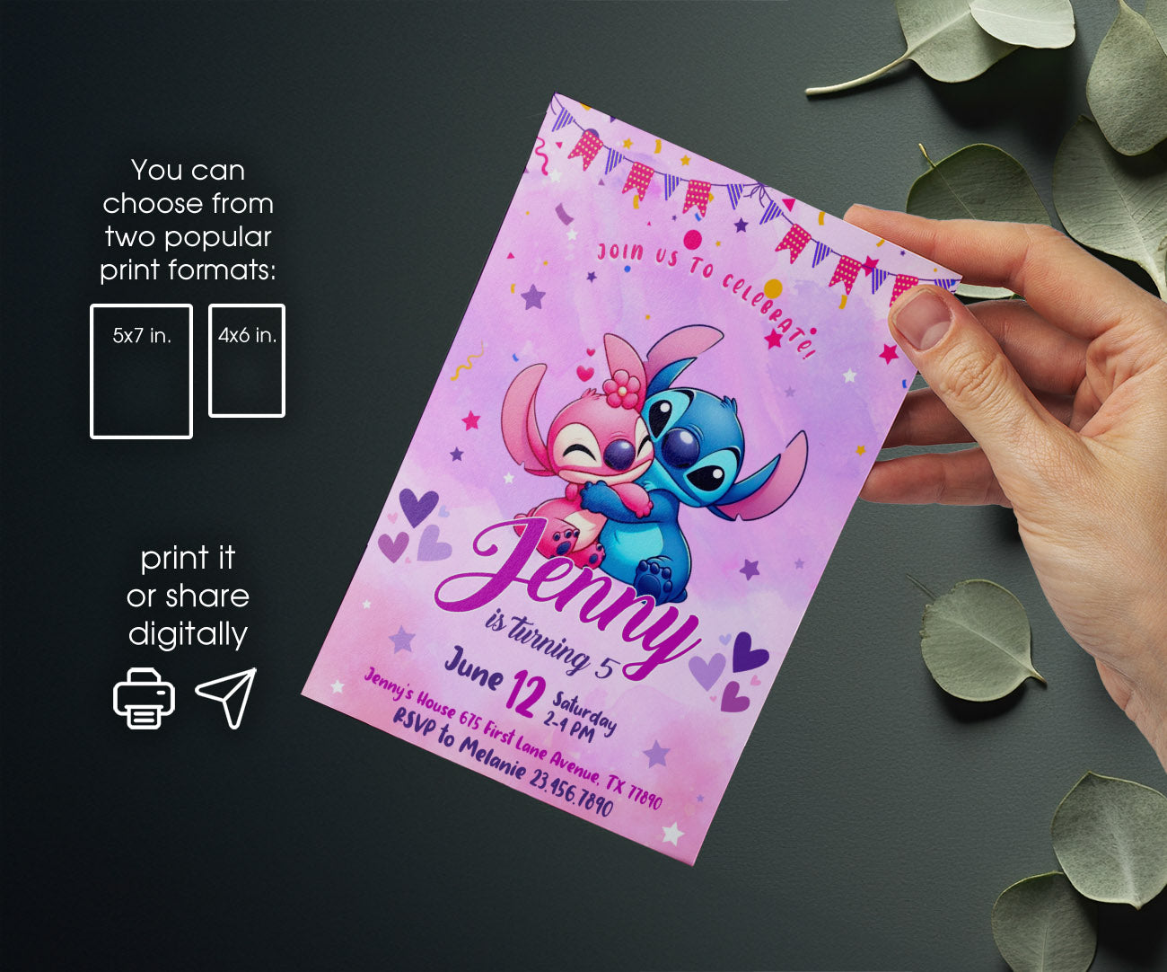 Lilo & Stitch Angel customizable invitation template | Share or Print | girl | PM041