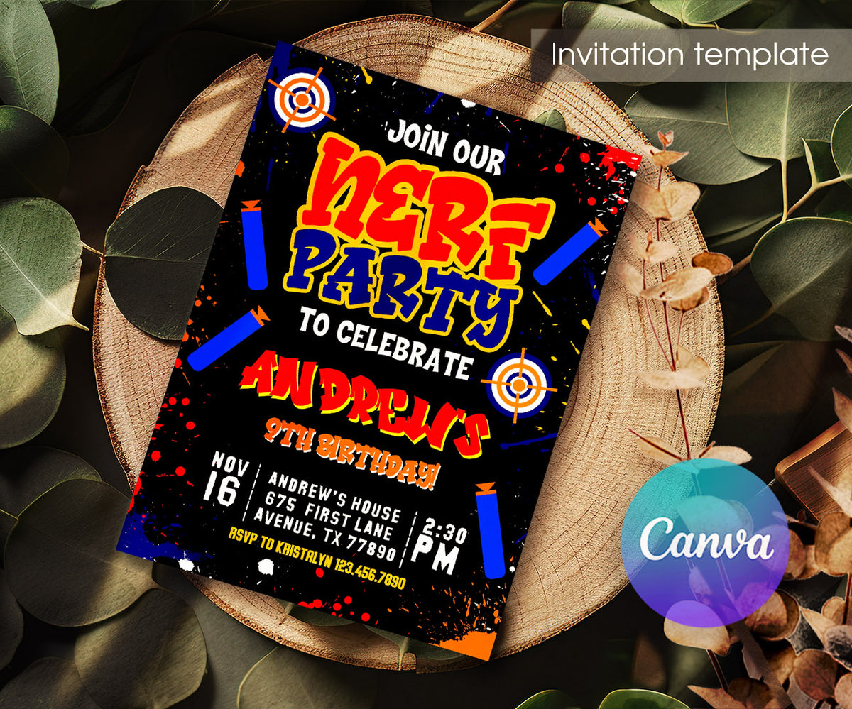 NERF Dart Wars customizable invitation template | Share or Print | boy | QA401