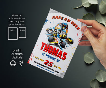 Hot Wheels Racing customizable invitation template | Share or Print | boy | AU690