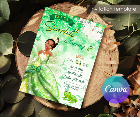 Tiana Frog Princess customizable invitation template | Share or Print | girl | TP496