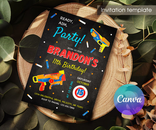 NERF Dart Wars customizable invitation template | Share or Print | boy | OI465